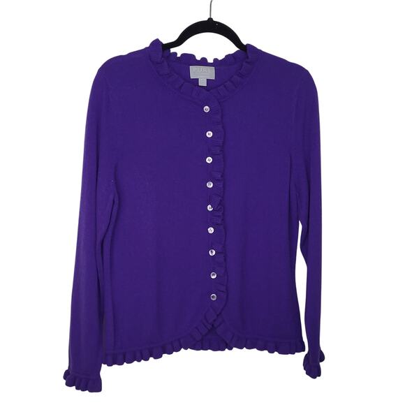 Pure Collection 100% Cashmere Purple Ruffle Cardigan Sweater Size 12 - Picture 1 of 5
